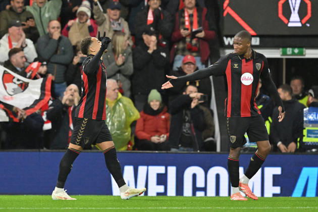 Bournemouth v AC Milan, Europa League Goal 2-0 - Marcus Tavernier (16) of AFC Bournemouth celebrates scoring the second goal from the penalty spot during the Europa League match between Bournemouth and AC Milan at the Vitality Stadium, Bournemouth, UK on 22 October 2026. Bournemouth Vitality Stadium Dorset UK Editorial use only , Copyright: xGrahamxHuntx PSI-25046-0180