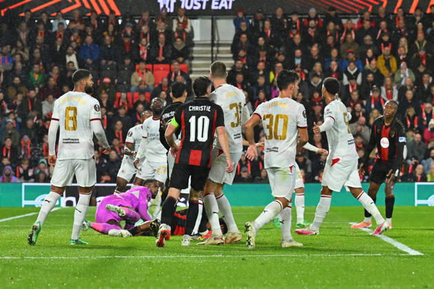 Bournemouth v AC Milan, Europa League Mike Maignan (16) of AC Milan takes down Tyler Adams (12) of AFC Bournemouth and is then shown a red card and sent off during the Europa League match between Bournemouth and AC Milan at the Vitality Stadium, Bournemouth, UK on 22 October 2026. Bournemouth Vitality Stadium Dorset UK Editorial use only , Copyright: xGrahamxHuntx PSI-25046-0192