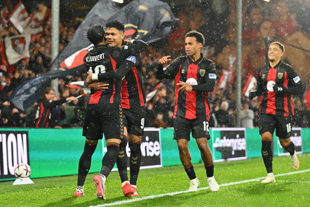 Bournemouth v AC Milan, Europa League Goal 1-0 - Justin Kluivert (19) of AFC Bournemouth celebrates scoring the opening goal with Evanilson (9) of AFC Bournemouth during the Europa League match between Bournemouth and AC Milan at the Vitality Stadium, Bournemouth, UK on 22 October 2026. Bournemouth Vitality Stadium Dorset UK Editorial use only , Copyright: xGrahamxHuntx PSI-25046-0208