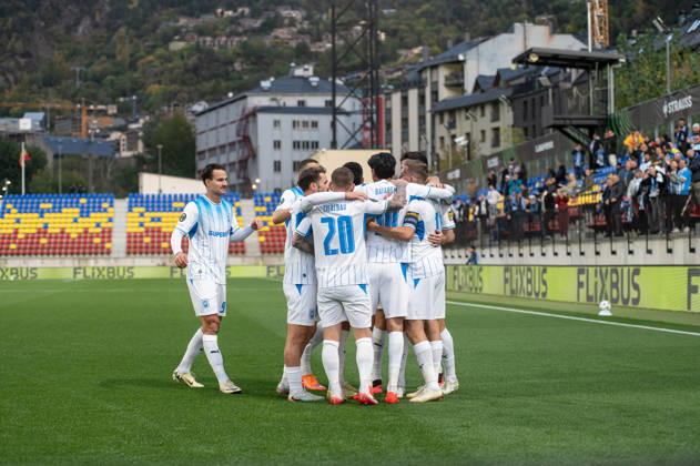 Inter Club Escaldes v Universitatae Craiova - UEFA Conference League Players of Universitatea Craiova celebrate after scoring the second goal during the UEFA Conference League match against Inter Club d Escaldes at New FAF Stadium in Encamp, Andorra, on October 22, 2026. Encamp Andorra Andorra  Copyright: xWalterxCunhax originalFilename:cunhacarvalho-notitle261022_np7Q3.jpg