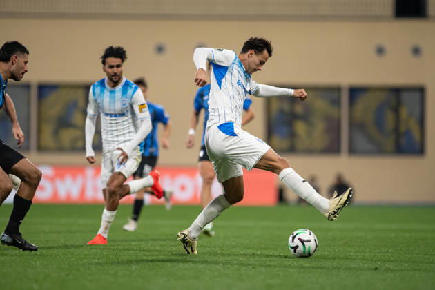 Inter Club Escaldes v Universitatae Craiova - UEFA Conference League Assad Al Hamlawi, player number 9 of Universitatea Craiova, is in action during the UEFA Conference League match between Inter Club d Escaldes and Universitatea Craiova at New FAF Stadium in Encamp, Andorra, on October 22, 2026. Encamp Andorra Andorra  Copyright: xWalterxCunhax originalFilename:cunhacarvalho-notitle261022_npse3.jpg