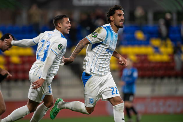 Inter Club Escaldes v Universitatae Craiova - UEFA Conference League Simon Elisor, player number 22 of Universitatea Craiova, celebrates after scoring for Universitatea Craiova during the UEFA Conference League match against Inter Club d Escaldes at New FAF Stadium in Encamp, Andorra, on October 22, 2026. Encamp Andorra Andorra  Copyright: xWalterxCunhax originalFilename:cunhacarvalho-notitle261022_npZaz.jpg