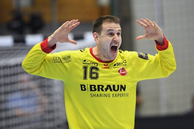 Jubel, Freude bei Nebojsa Simic (Torwart MT Melsungen 16) , GER, MT Melsungen - Orlen Wisla Plocks (POL), Handball, Champions League Maenner, Group Matches, Saison 2026 2027, 22.10.2026, GER, MT Melsungen - Orlen Wisla Plock, CL Maenner, Group Match, Saison 2026 2027, 22.10.2026 Kassel Copyright: xEibner-Pressefotox xRolandxSippelx EP_RSL