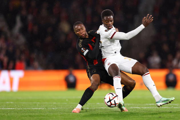 Bournemouth v AC Milan 22 October 2026, Bournemouth - UEFA Europa League - Bournemouth v AC Milan - Bafode Diakite of Bournemouth and Alphadjo Cisse of AC Milan - Photo: Jacques Feeney Offside. Bournemouth UK Copyright: xJacquesxFeeneyx xOffsidexOffside