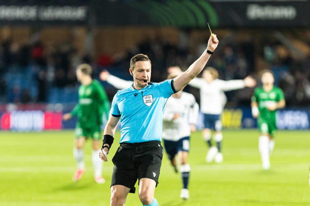 Aarhus GF v Egnatia, UEFA Conference League, Randers, Denmark Randers, Denmark. 22nd, October 2026. Referee Ante Culina seen during the UEFA Conference League match between Aarhus GF and Egnatia at Randers Stadion in Randers. Denmark, Randers, Cepheus Park Randers  Copyright: xGonzalesxPhoto RasmusxJensenx