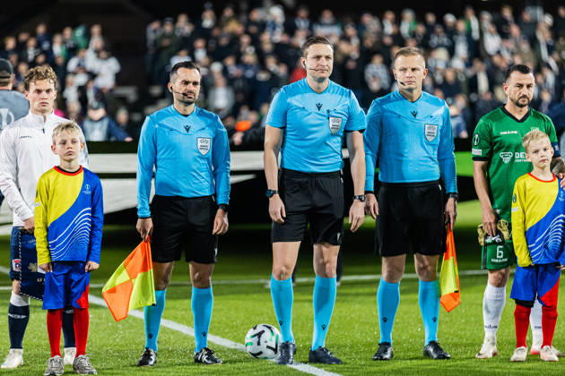 Aarhus GF v Egnatia, UEFA Conference League, Randers, Denmark Randers, Denmark. 22nd, October 2026. Referee Ante Culina seen during the UEFA Conference League match between Aarhus GF and Egnatia at Randers Stadion in Randers. Denmark, Randers, Cepheus Park Randers  Copyright: xGonzalesxPhoto RasmusxJensenx