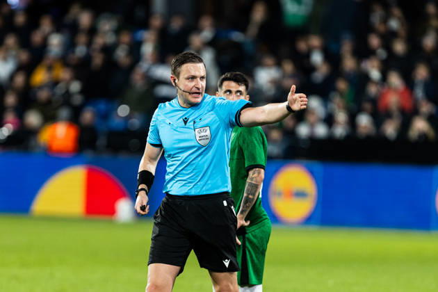 Aarhus GF v Egnatia, UEFA Conference League, Randers, Denmark Randers, Denmark. 22nd, October 2026. Referee Ante Culina seen during the UEFA Conference League match between Aarhus GF and Egnatia at Randers Stadion in Randers. Denmark, Randers, Cepheus Park Randers  Copyright: xGonzalesxPhoto RasmusxJensenx