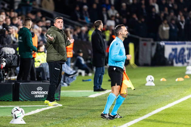 Aarhus GF v Egnatia, UEFA Conference League, Randers, Denmark Randers, Denmark. 22nd, October 2026. Head coach Nevil Dede of Egnatia seen during the UEFA Conference League match between Aarhus GF and Egnatia at Randers Stadion in Randers. Denmark, Randers, Cepheus Park Randers  Copyright: xGonzalesxPhoto RasmusxJensenx