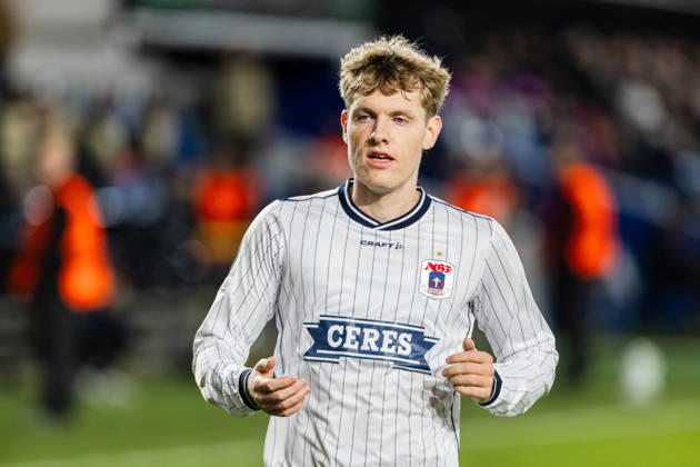 Aarhus GF v Egnatia, UEFA Conference League, Randers, Denmark Randers, Denmark. 22nd, October 2026. Sebastian Jorgensen of Aarhus GF seen during the UEFA Conference League match between Aarhus GF and Egnatia at Randers Stadion in Randers. Denmark, Randers, Cepheus Park Randers  Copyright: xGonzalesxPhoto RasmusxJensenx