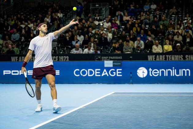 Francisco Cerundolo of Argentina pictured in action during the European Open ATP, Tennis Herren tennis tournament in Brussels, on Friday 23 October 2026. This year s edition of the tournament is taking place from 17 to 25 October JASPERxJACOBS  x190748079x