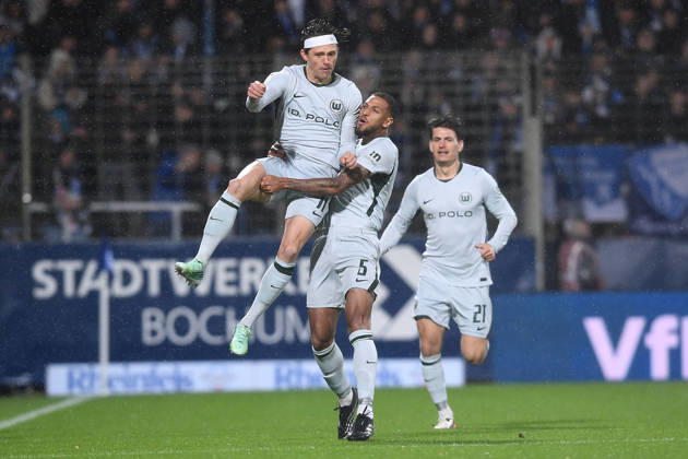 Fußball 2. Bundesliga 9. Spieltag VfL Bochum - VfL Wolfsburg am 23.10.2026 im Vonovia Ruhrstadion in Bochum Torjubel zum 0:1 durch Fabian Reese ( Wolfsburg ) DFL regulations prohibit any use of photographs as image sequences and or quasi-video.
