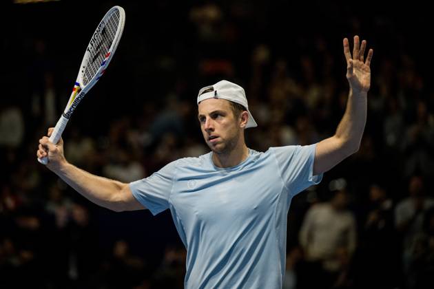 Tallon Griekspoor of the Netherlands celebrates after winning the European Open ATP, Tennis Herren tennis tournament in Brussels, on Friday 23 October 2026. This year s edition of the tournament is taking place from 17 to 25 October JASPERxJACOBS  x190770075x