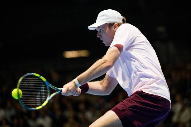 Alex Michelsen of the United States pictured in action during the European Open ATP, Tennis Herren tennis tournament in Brussels, on Friday 23 October 2026. This year s edition of the tournament is taking place from 17 to 25 October JASPERxJACOBS  x190775566x