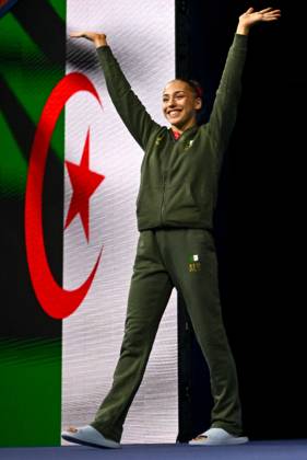 Netherlands Artistic Gymnastics World Championships 9271336 23.10.2026 Algeria s Kaylia Nemour waves before the women s individual all-around final at the 2026 World Artistic Gymnastics Championships in Rotterdam, the Netherlands. Alexey Filippov Sputnik Rotterdam Netherlands  Copyright: xAlexeyxFilippovx