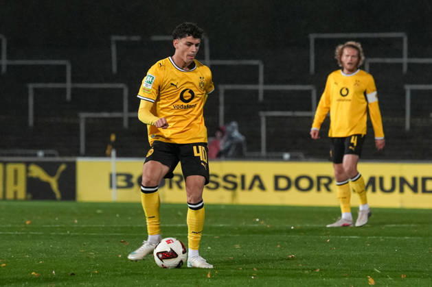 Freitag, 23.10.2026 Saison 2026 2027 14. Spieltag Regionalliga West im Stadion Rote Erde, Dortmund, Germany. BV Borussia Dortmund U23 - Bonner SC. Samuele Inacio (BVB)