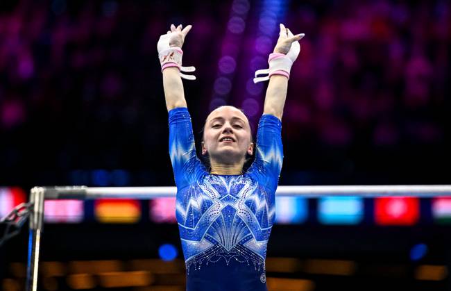 Netherlands Artistic Gymnastics World Championships 9271368 23.10.2026 Alena Glotova of Team World Gymnastics Neutral Athletes 2 competes on the uneven bars during the women s individual all-around final at the 2026 World Artistic Gymnastics Championships in Rotterdam, the Netherlands. Alexey Filippov Sputnik Rotterdam Netherlands  Copyright: xAlexeyxFilippovx