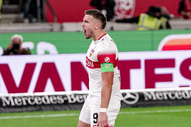 Deutschland: Fussball Saison 2026 2027 , 1. Bundesliga , 7. Spieltag , VfB Stuttgart vs. Borussia Mönchengladbach - MHP-Arena (Stuttgart) : Ermedin DemiroviÄ‡ Ermedin Demirovic (VfB Stuttgart, 9) Tor und Torjubel zum 1:0, Tor, Torjubel, Jubel, Freude, Emotionen Stuttgart MHP-Arena Deutschland Germany Copyright: xBennetxLongx