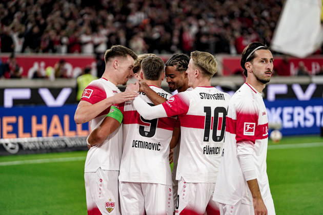 Deutschland: Fussball Saison 2026 2027 , 1. Bundesliga , 7. Spieltag , VfB Stuttgart vs. Borussia Mönchengladbach - MHP-Arena (Stuttgart) : Stuttgarter Spieler jubeln zum 1:0 Führungstreffer, Tor, Torjubel, Jubel, Freude, Emotionen Stuttgart MHP-Arena Deutschland Germany Copyright: xBennetxLongx