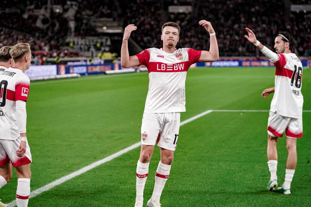 Deutschland: Fussball Saison 2026 2027 , 1. Bundesliga , 7. Spieltag , VfB Stuttgart vs. Borussia Mönchengladbach - MHP-Arena (Stuttgart) : DÅ¾enan PejÄinoviÄ‡ Dzenan Pejcinovic (VfB Stuttgart, 17) Tor und Torjubel zum 1:0, Tor, Torjubel, Jubel, Freude, Emotionen Stuttgart MHP-Arena Deutschland Germany Copyright: xBennetxLongx