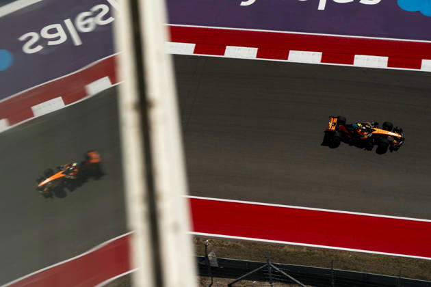 British Formula One driver Lando Norris of McLaren F1 Team in action during the first free practice session of the Formula One United States Grand Prix at the Circuit of the Americas in Austin, Texas on Friday, October 23, 2026.  AUS2026102325 GREGxNASH