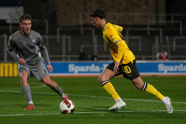 Freitag, 23.10.2026 Saison 2026 2027 14. Spieltag Regionalliga West im Stadion Rote Erde, Dortmund, Germany. BV Borussia Dortmund U23 - Bonner SC. Samuele Inacio (BVB)
