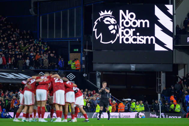 IPSWICH, ENGLAND OCTOBER 23 - No Room for Racism campaign logo before the start of the Premier League game between Ipswich Town and Nottingham Forest at Portman Road on October 23, 2026 in Ipswich, England. (Photo by Keeran Marquis Sports Press Photo) Copyright: xKeeranxMarquis SPPx Sportspressphoto_SPR264237
