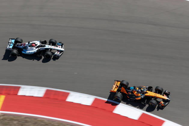 AUSTIN, TX - OCTOBER 23: Oscar Piastri (81) of Australia and McLaren Mastercard F1 Team and Esteban Ocon (31) of France and TGR Haas F1 Team speed through turn 17 during the first practice session of the Formula 1 MSC Cruises United States Grand Prix on October 23, 2026, at Circuit of The Americas in Austin, Texas.(Photo by David Buono Icon Sportswire) AUTO: OCT 23 F1 United States Grand Prix EDITORIAL USE ONLY Icon2610230231