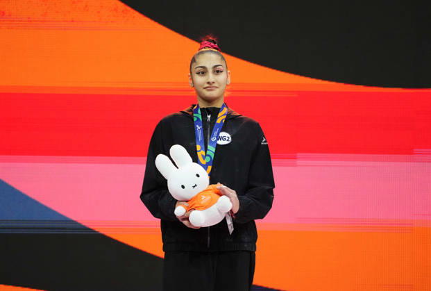 Liudmila Roshchina wins silver in Womens’s All-Around Final during Artistic Gymnastic, Day 7 World Championship, WM, Weltmeisterschaft at Ahoy, Rotterdam, Netherlands on October 23, 2026. DeFodi Images. -
