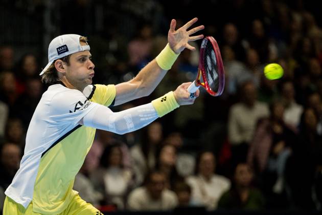 Zizou Bergs of Belgium pictured in action during the European Open ATP, Tennis Herren tennis tournament in Brussels, on Friday 23 October 2026. This year s edition of the tournament is taking place from 17 to 25 October JASPERxJACOBS  x190798101x