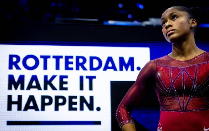 ROTTERDAM - Skye Blakely (USA) after the all-around final at the World Gymnastics Championships in Rotterdam Ahoy. IRIS VAN DEN BROEK ANP xVIxANPxSportx xxANPxIVx 573401683 originalFilename: 573401683.jpg