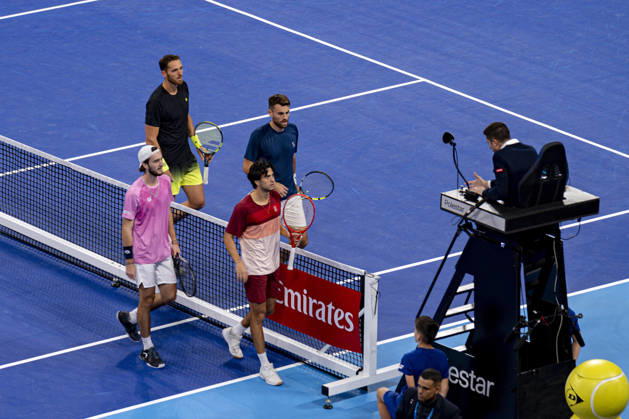 TENNIS : ATP, Tennis Herren 250 - Grand Prix Tennis AURA - Decines (France) 24 10 2026 Théo Arribagé and Albano Olivetti defeat Matisse Bobichon and Kilian Feldbausch (6-2, 7-5) to reach the Grand Prix Auvergne Rhône-Alpes doubles final at the LDLC Arena in Décines on October 24, 2026. Photo Sandrine Thesillat PsNewZ  Copyright: xSandrinexTHESILLATx