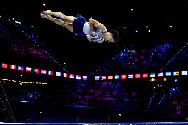 ROTTERDAM - Jake Jarman (GBR) in action during the floor apparatus final at the World Gymnastics Championships in Rotterdam Ahoy. IRIS VAN DEN BROEK ANP xVIxANPxSportx xxANPxIVx 573461877 originalFilename: 573461877.jpg