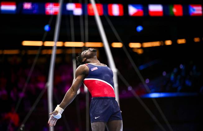 Netherlands Artistic Gymnastics World Championships 9271919 24.10.2026 Frederick Richard of the United States reacts after competing in the men s floor exercise final at the 2026 World Artistic Gymnastics Championships in Rotterdam, the Netherlands. Alexey Filippov Sputnik Rotterdam Netherlands  Copyright: xAlexeyxFilippovx