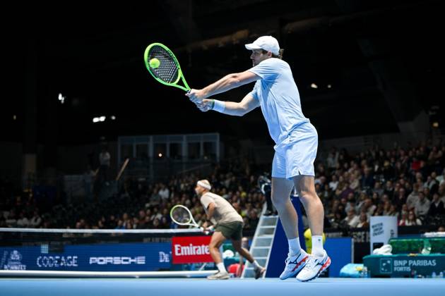 Bart Stevens of the Netherlands pictured in action during the semi double final of the European Open ATP, Tennis Herren tennis tournament in Brussels, on Saturday 24 October 2026. This year s edition of the tournament is taking place from 17 to 25 October ELIASxROM  x190866201x