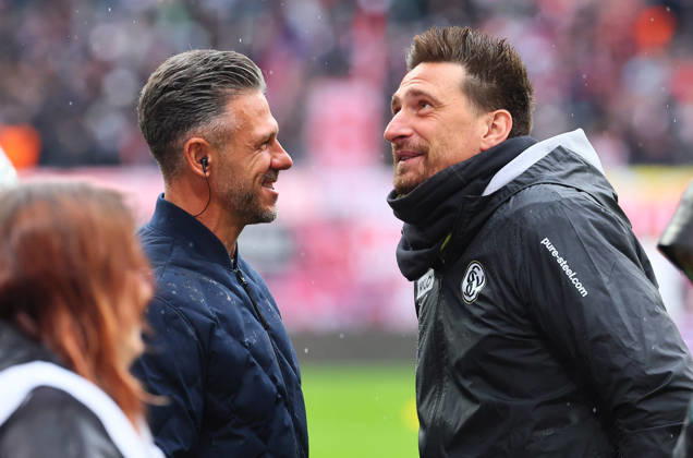RB Leipzig - Elversberg Bundesliga Leipzig, 24.10.2026, Red Bull Arena, Fussball, Bundesliga, Spieltag 7 , RB Leipzig vs. SV 07 Elversberg , Im Bild: Trainer Martin Demichelis, RB Leipzig und Trainer Vincent Wagner (SV Elversberg) ,