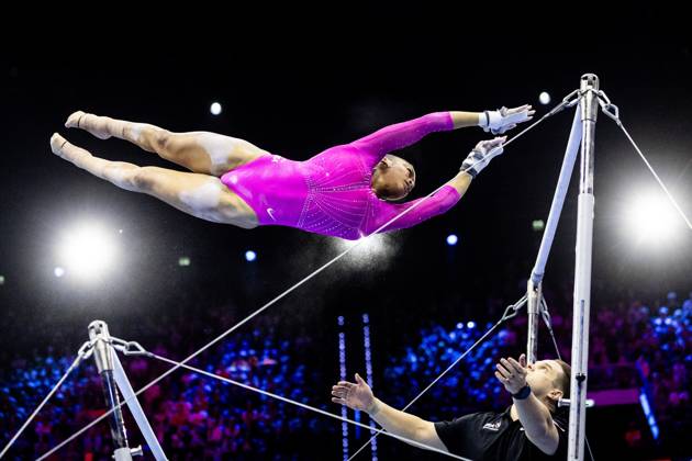 ROTTERDAM - Skye Blakely (USA) during the uneven bars apparatus final at the World Gymnastics Championships in Rotterdam Ahoy. IRIS VAN DEN BROEK ANP xVIxANPxSportx xxANPxIVx 573476093 originalFilename: 573476093.jpg