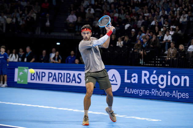 TENNIS : ATP, Tennis Herren 250 - Grand Prix Tennis AURA - Decines (France) 24 10 2026 Flavio COBOLLI (ITA) vs Lorenzo MUSETTI (ITA) in the semifinals of the tennis Grand Prix Auvergne Rhône-Alpes at the LDLC Arena in Décines on October 24, 2026. Photo Sandrine Thesillat PsNewZ  Copyright: xSandrinexTHESILLATx