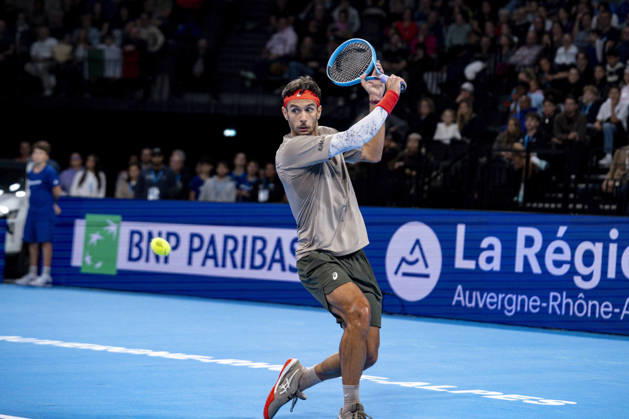 TENNIS : ATP, Tennis Herren 250 - Grand Prix Tennis AURA - Decines (France) 24 10 2026 Flavio COBOLLI (ITA) vs Lorenzo MUSETTI (ITA) in the semifinals of the tennis Grand Prix Auvergne Rhône-Alpes at the LDLC Arena in Décines on October 24, 2026. Photo Sandrine Thesillat PsNewZ  Copyright: xSandrinexTHESILLATx