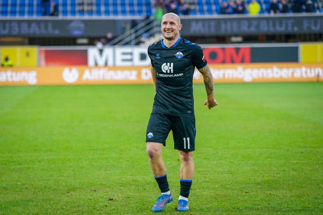 Deutschland: Fussball Bundesliga 2026 - 2027, 7. Spieltag - SC Paderborn vs Hamburger SV - Home-Deluxe-Arena (Paderborn): Sven Michel (Paderborn 11) Freude, Emotionen, Jubel Copyright: xJOERANxSTEINSIEKx