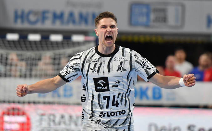 24.10.20262 - Handball - 1. Bundesliga DAIKIN HBL - Saison 2026 2027 - 10. Spieltag: HC Erlangen Metropolregion Nürnberg HCE - THW Kiel - OGo - xogox - Vincent Büchner (74, THW Kiel) Jubel Freude