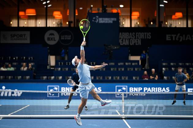 Bart Stevens of the Netherlands pictured in action during the semi double final of the European Open ATP, Tennis Herren tennis tournament in Brussels, on Saturday 24 October 2026. This year s edition of the tournament is taking place from 17 to 25 October ELIASxROM  x190870958x
