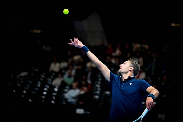 David Pel of the Netherlands pictured in action during the semi double final of the European Open ATP, Tennis Herren tennis tournament in Brussels, on Saturday 24 October 2026. This year s edition of the tournament is taking place from 17 to 25 October ELIASxROM  x190870869x
