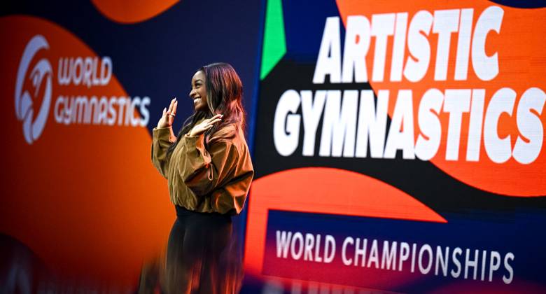 Netherlands Artistic Gymnastics World Championships 9272416 24.10.2026 American artistic gymnast, the most decorated gymnast in the history Simone Biles attends the 2026 World Artistic Gymnastics Championships in Rotterdam, the Netherlands. Alexey Filippov Sputnik Rotterdam Netherlands  Copyright: xAlexeyxFilippovx