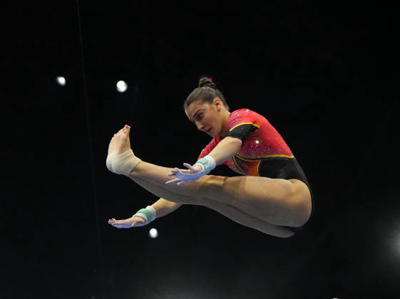 Helen Kevric (Germany) wins silver in floor. during Artistic Gymnastic, Day 8 World Championship, WM, Weltmeisterschaft at Ahoy, Rotterdam, Netherlands on October 24, 2026. DeFodi Images. -