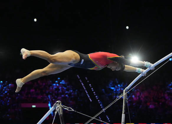 Helen Kevric (Germany) wins silver in floor. during Artistic Gymnastic, Day 8 World Championship, WM, Weltmeisterschaft at Ahoy, Rotterdam, Netherlands on October 24, 2026. DeFodi Images. -