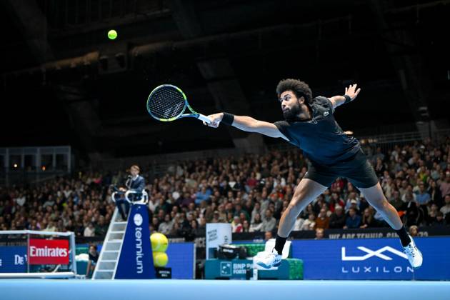 French Arthur Fils pictured in action during the semi final of the European Open ATP, Tennis Herren tennis tournament in Brussels, on Saturday 24 October 2026. This year s edition of the tournament is taking place from 17 to 25 October ELIASxROM  x190904229x