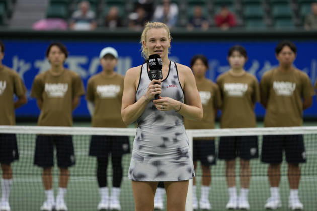 WTA, Tennis Damen Kinoshita Group Japan Open - Day 7 Katerina Siniakova of the Czech Republic speaks after defeating Ashlyn Krueger of the United States in the Singles Final at the 2026 Kinoshita Group Japan Open Women s tennis tournament at Utsubo Tennis Center in Osaka, Japan, on October 25, 2026. Osaka Japan  Copyright: xOwenxHammondx originalFilename:hammond-2026kino261025_npcEW.jpg