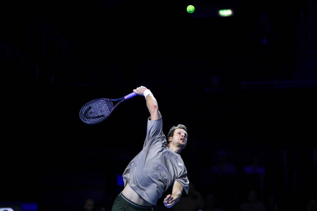 RECORD DATE NOT STATED 25th October 2026; St. Jakobshalle, Basel, Switzerland; ATP, Tennis Herren Tennis, Swiss Indoors Basel, Day 2; Qualifying final; Yannick Hanfmann of Germany serves AnthonyxBenoit
