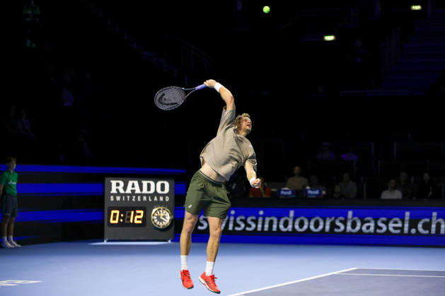 RECORD DATE NOT STATED 25th October 2026; St. Jakobshalle, Basel, Switzerland; ATP, Tennis Herren Tennis, Swiss Indoors Basel, Day 2; Qualifying final; Yannick Hanfmann of Germany serves AnthonyxBenoit