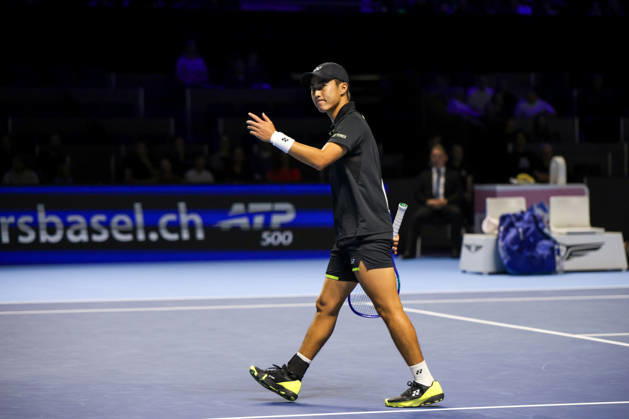 RECORD DATE NOT STATED 25th October 2026; St. Jakobshalle, Basel, Switzerland; ATP, Tennis Herren Tennis, Swiss Indoors Basel, Day 2; Qualifying final; Rinky Hijikata of Australia shows his frustration AnthonyxBenoit